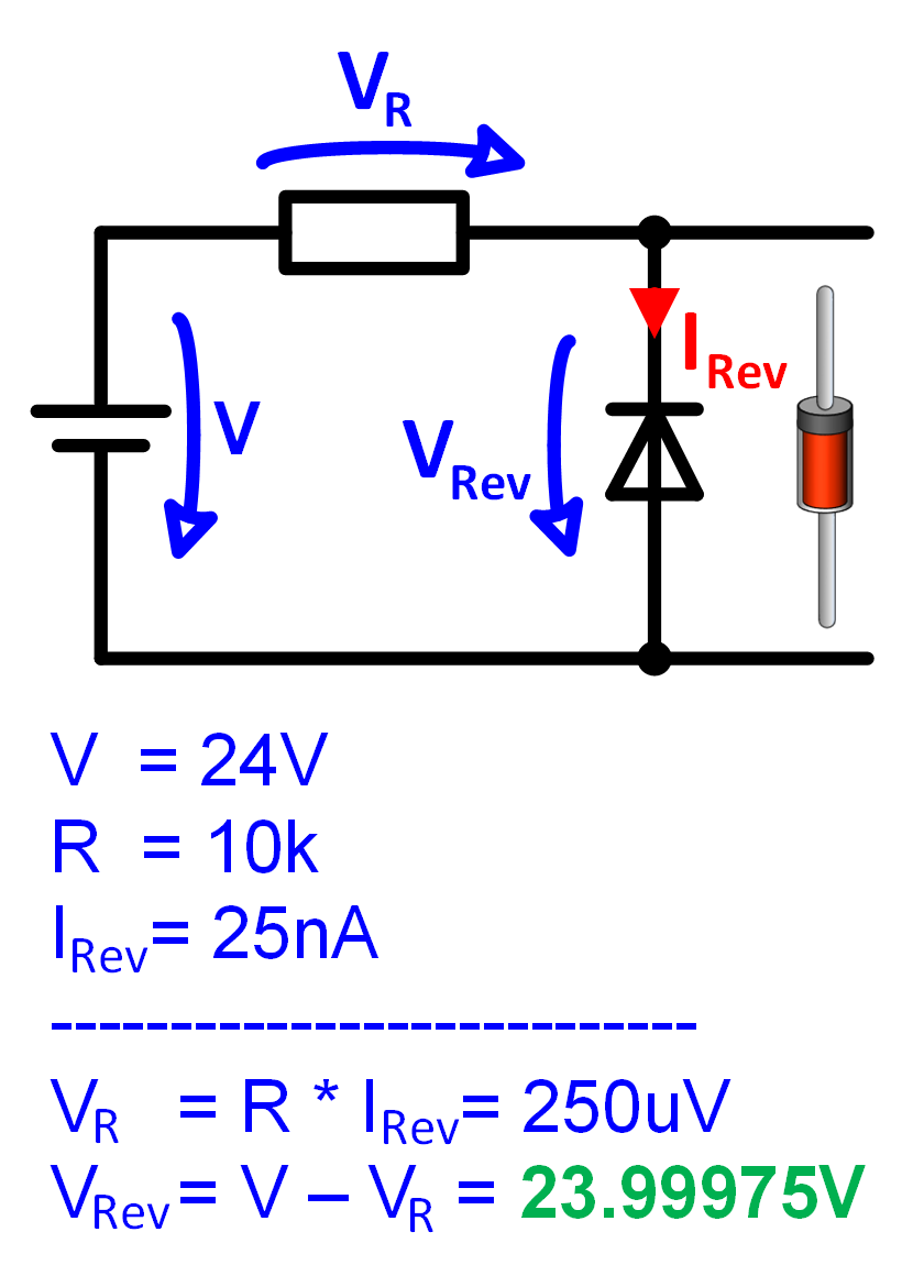 Schaltungszeichnung und Berechnung mit Diode für die Sperrrichtung