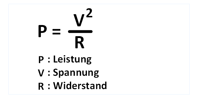 Elektrische Leistung Formel mit Spannung und Widerstand